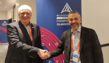 Svein Arne Hansen, presidente de European Athletics, y Maurizio Stroppiana, director general de la División Deportiva de Mondo.